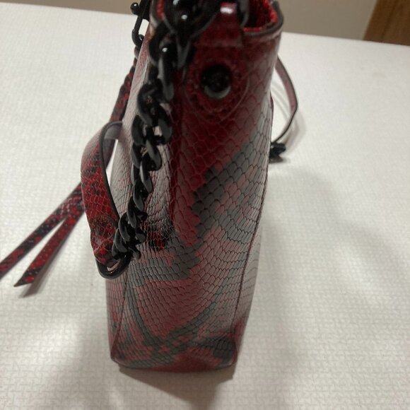 NWOT Rebecca Minkoff Red & Black Snake Embossed Leather Crossbody/Satchel - Picture 9 of 12